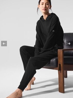 Alo Ribbed Black Muse Hoodie & Jogger Set